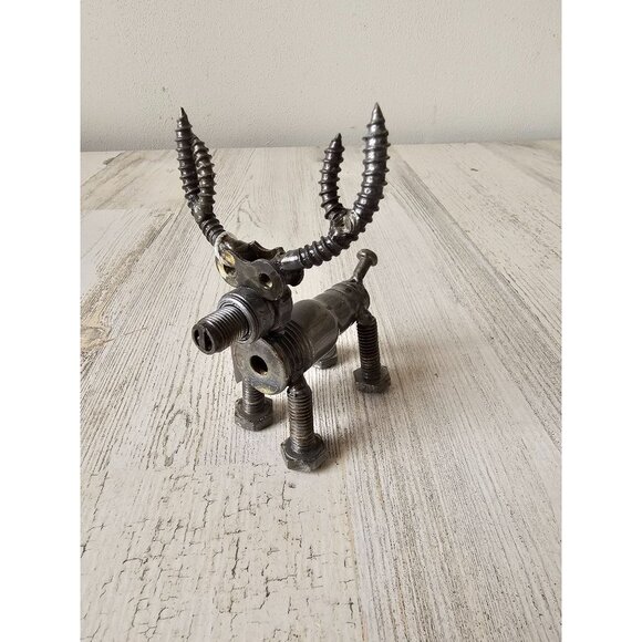 Kalifano metal mini deer recycled art figurine statue unique reindeer Xmas - Picture 1 of 8